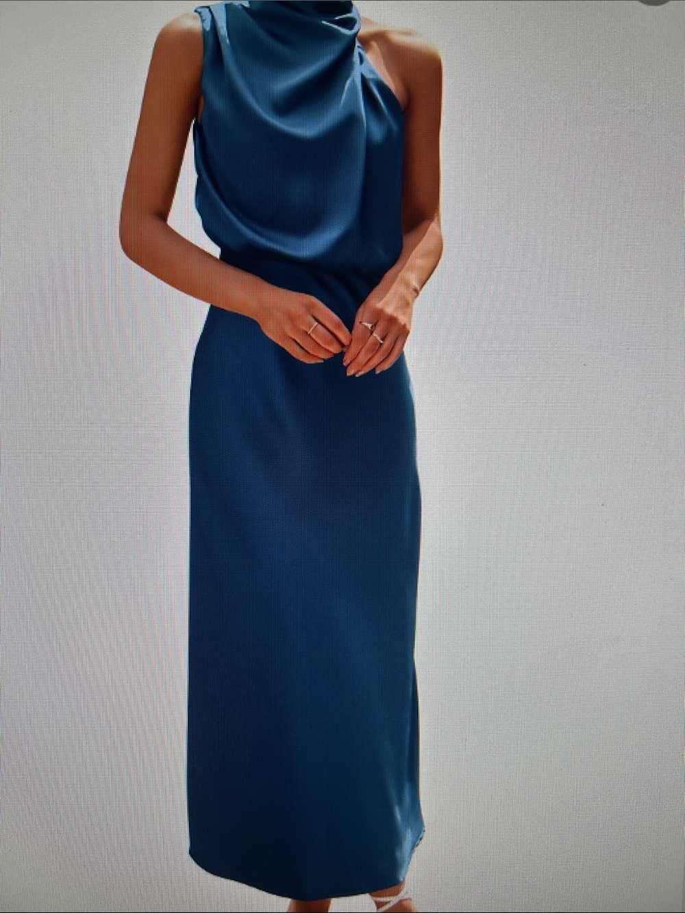 Satin Dress Elegant Sleeveless Mock Neck Cocktail Party Dress Dark Teal Blue